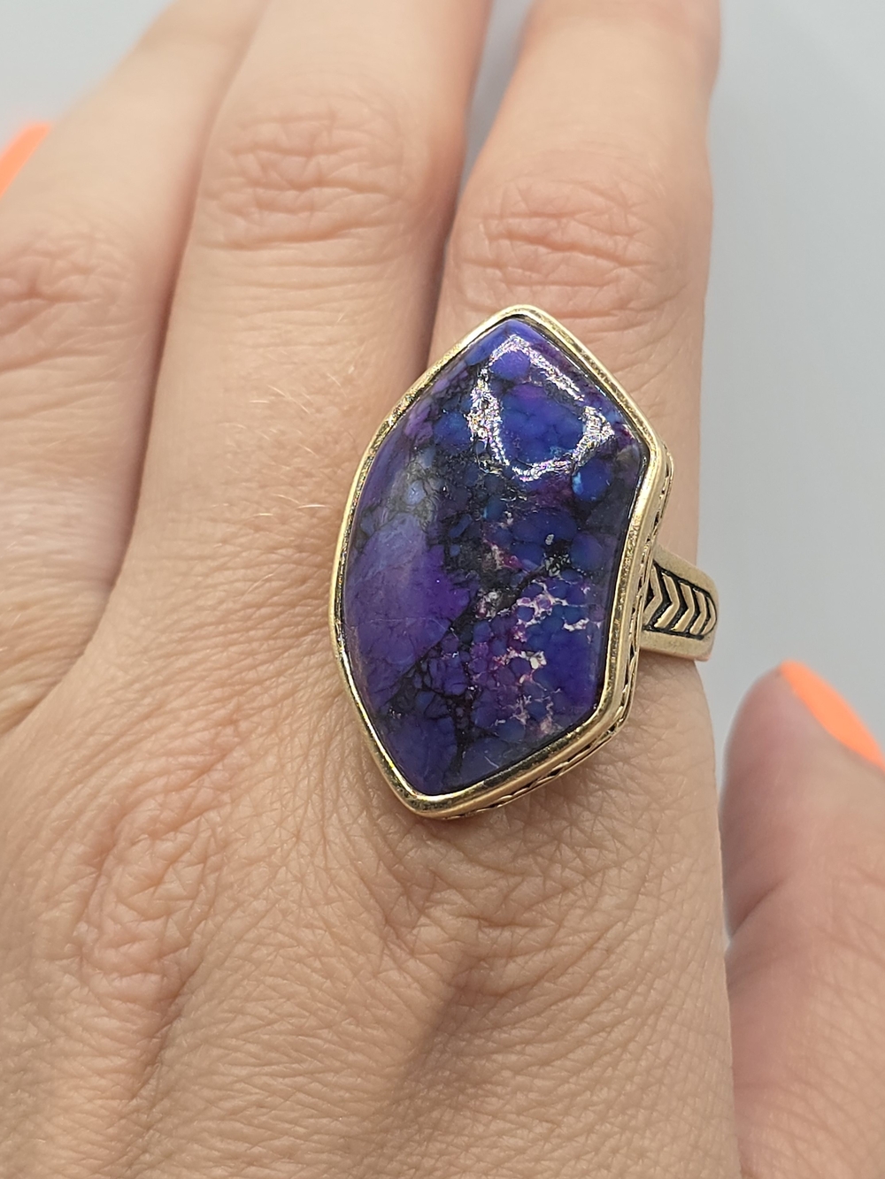 Barse Purple Turquoise Ring Bronze Color Enhanced Statement Size 9.75 - Picture 3 of 11